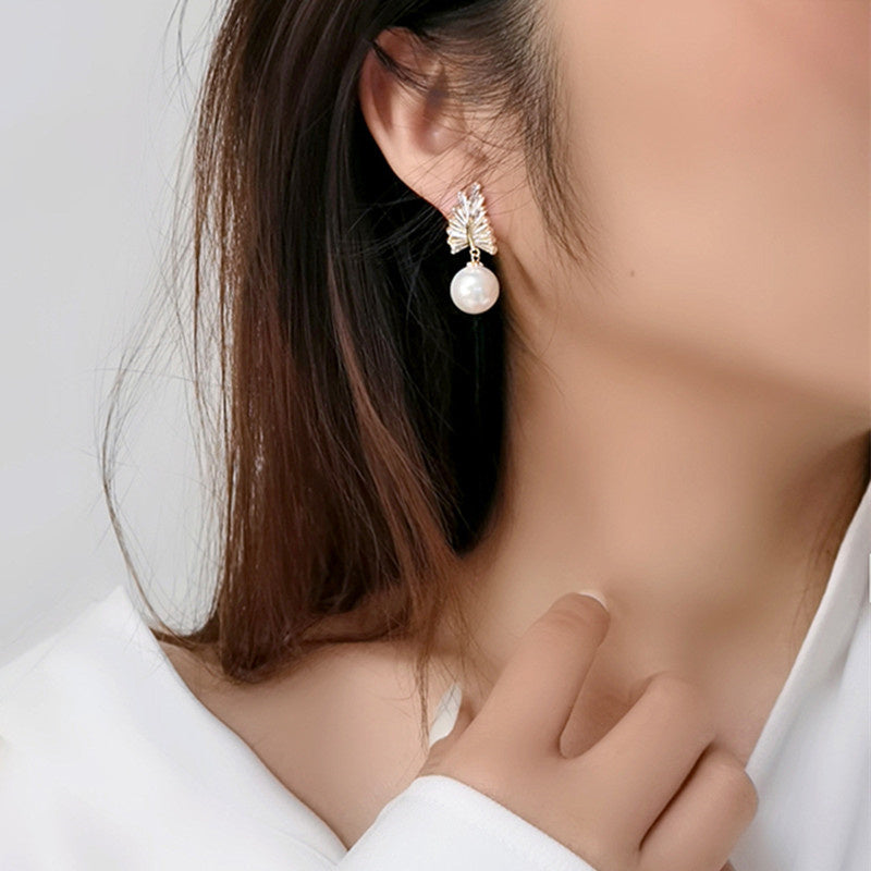 Leafy CZ Drop Earrings
