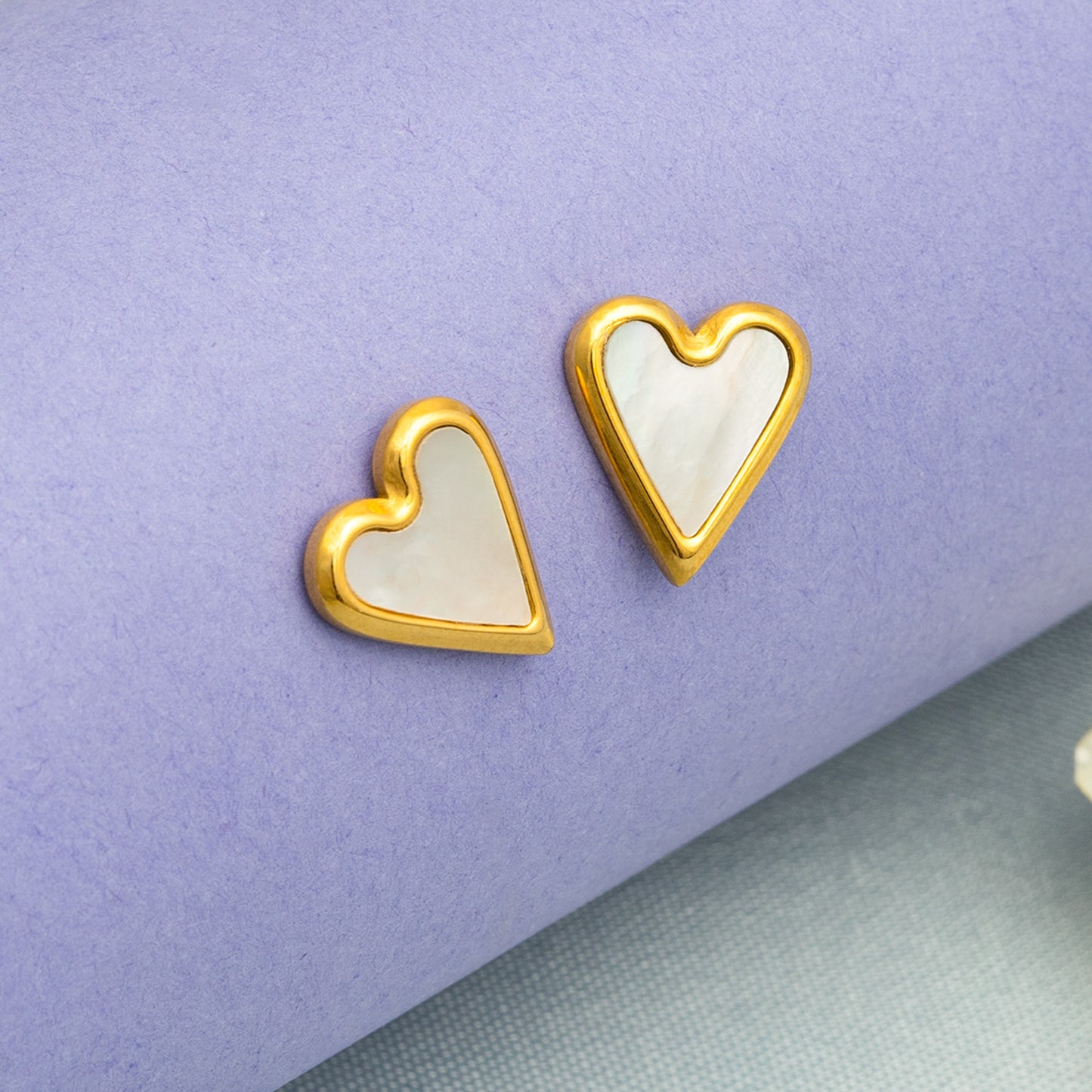 Heart Shape Stud Earrings with White MOP