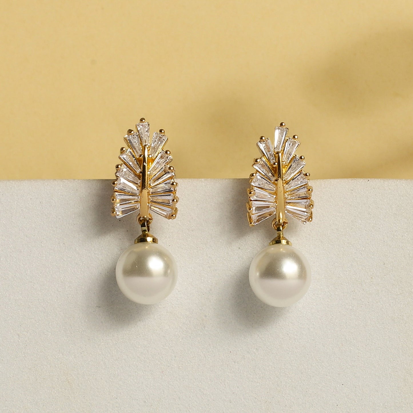 Leafy CZ Drop Earrings