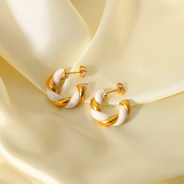 White and Golden Twisted Hoop Earrings