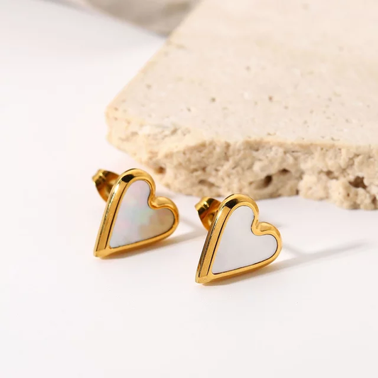 Heart Shape Stud Earrings with White MOP