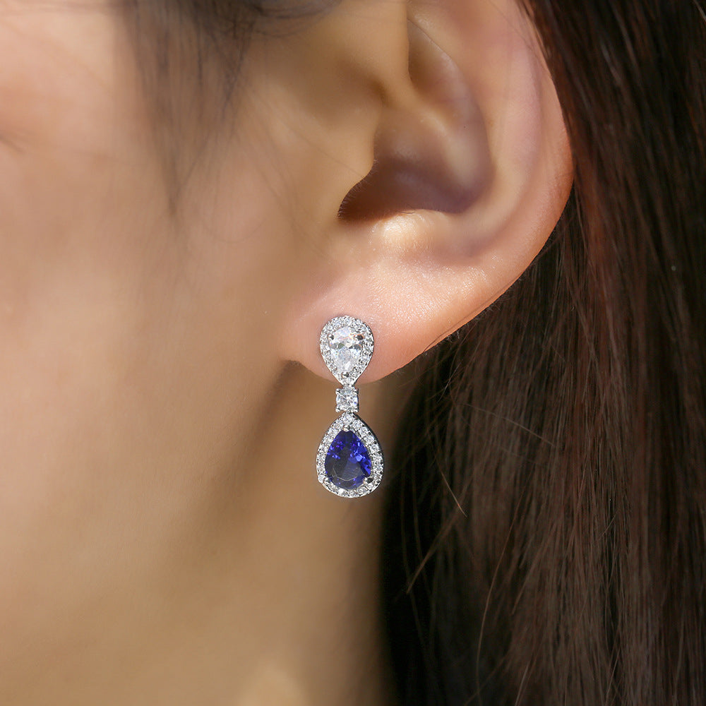 Blue Sapphire CZ Drop Earrings