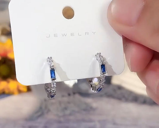 Blue Sapphire CZ Hoop Earrings