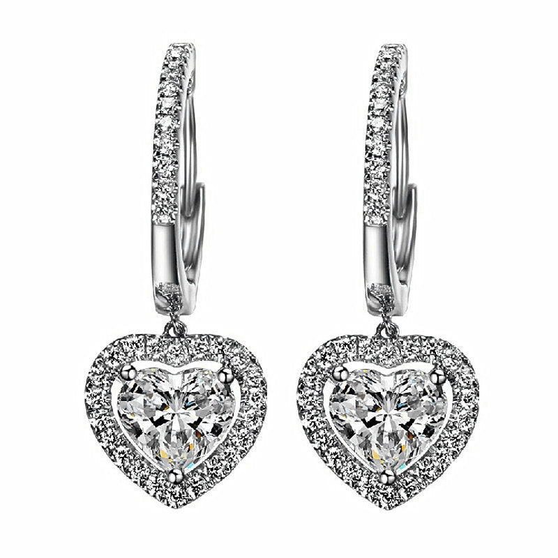 White Heart Drop Huggies Earrings