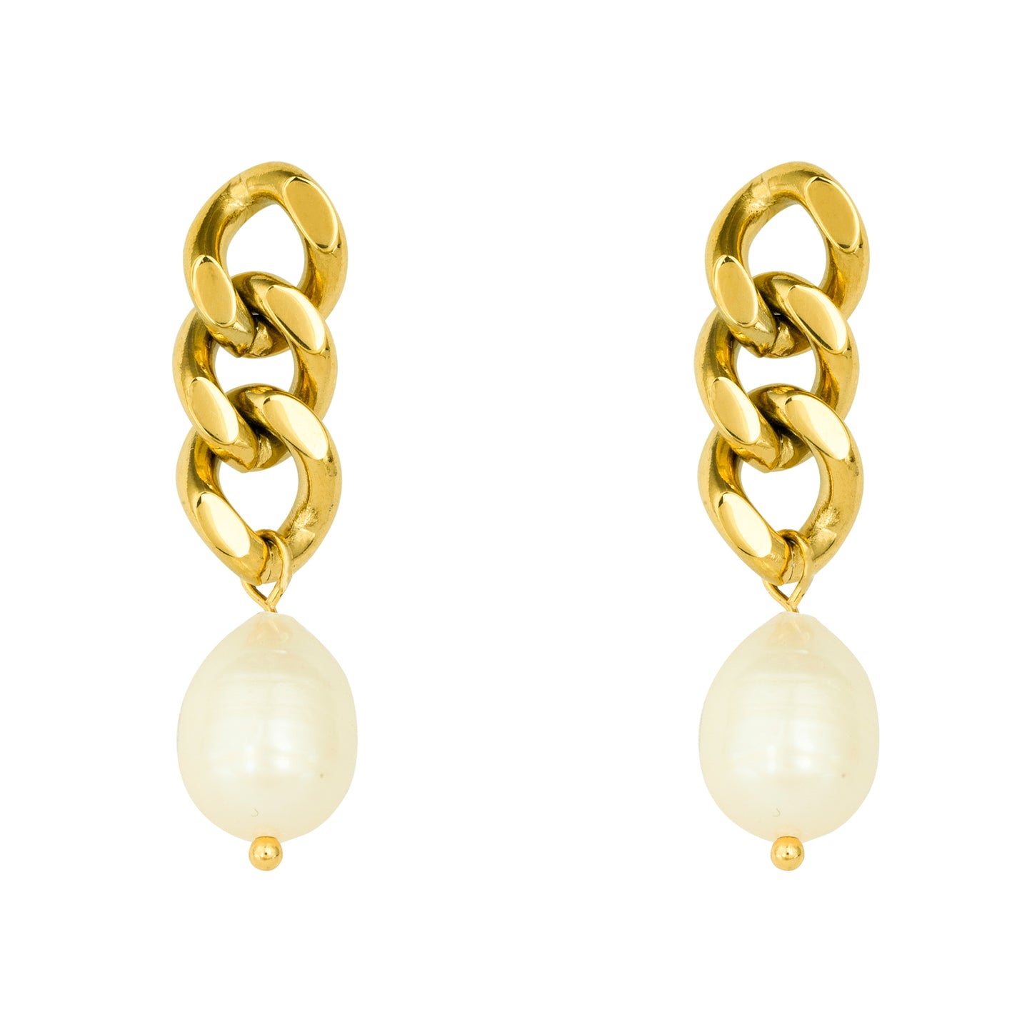 Cuban Chain Earrings with Pearls