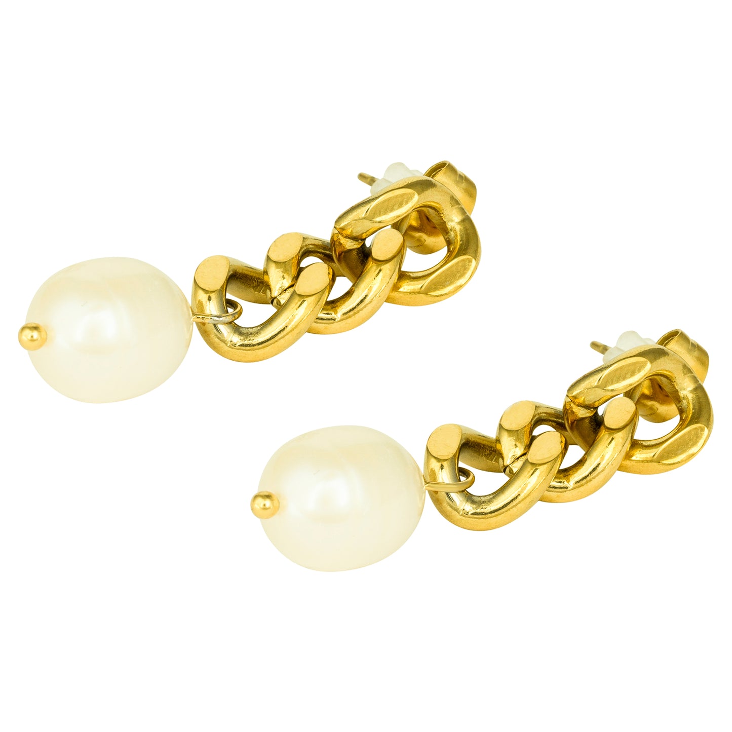 Cuban Chain Earrings with Pearls