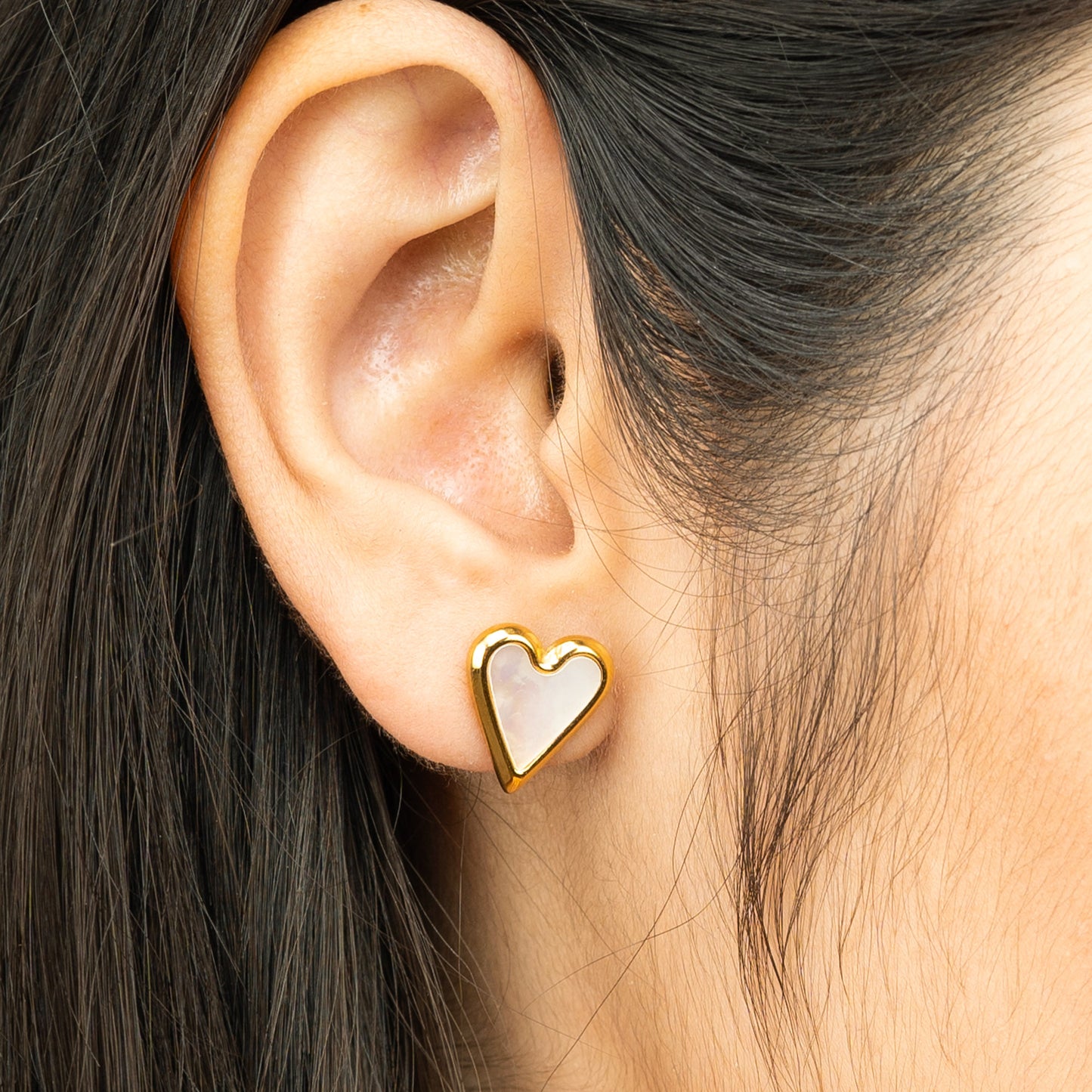 Heart Shape Stud Earrings with White MOP