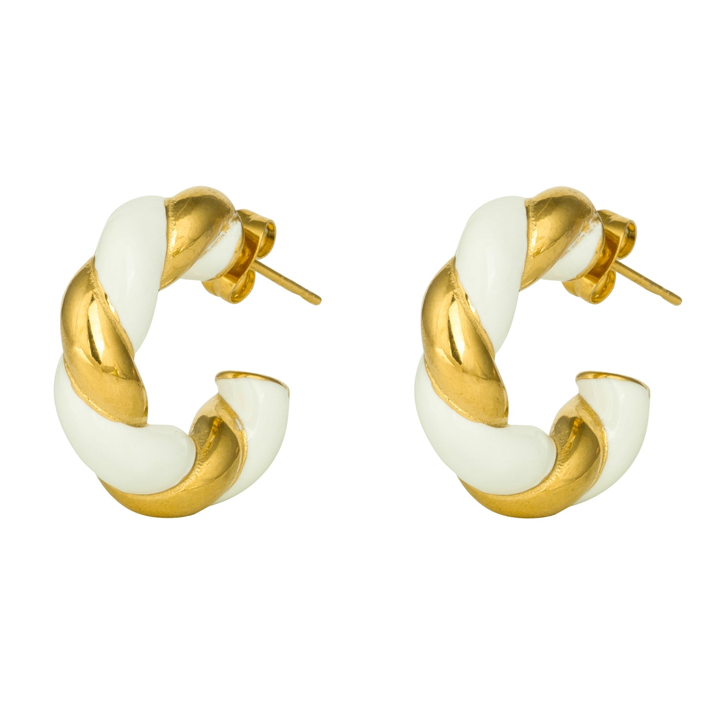 White and Golden Twisted Hoop Earrings