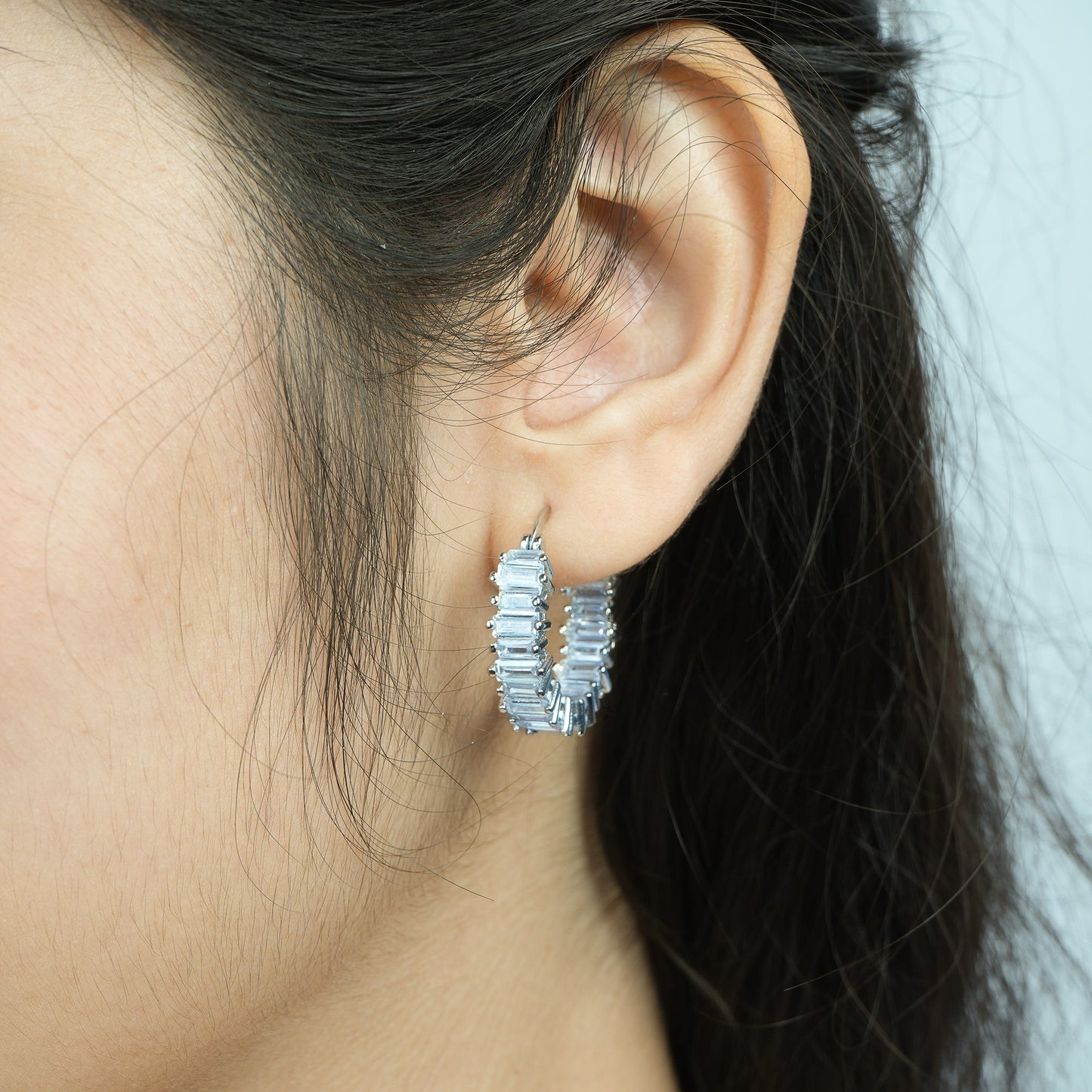CZ Hoop Earrings (Silver)