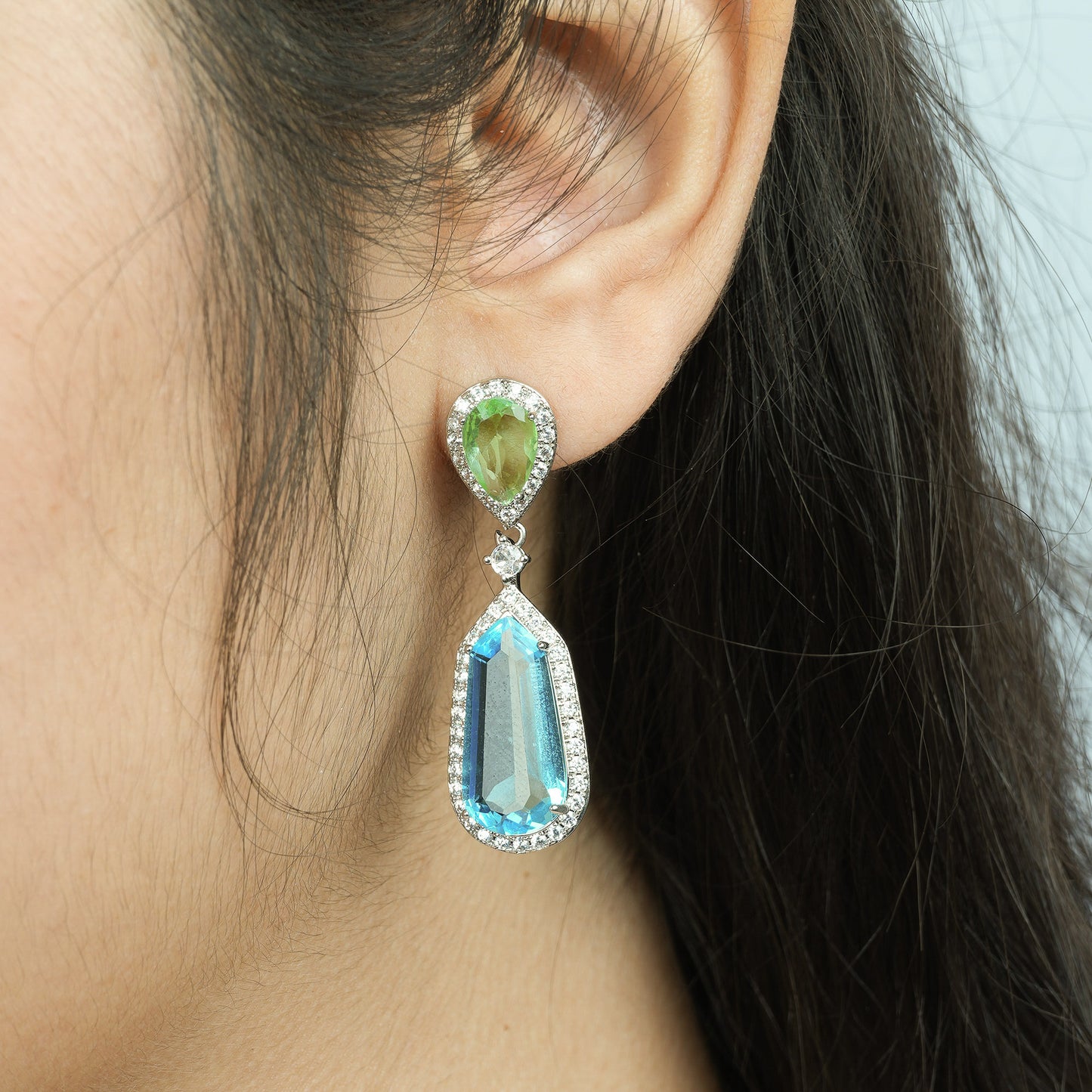 Blue Ocean CZ Dangler Earrings