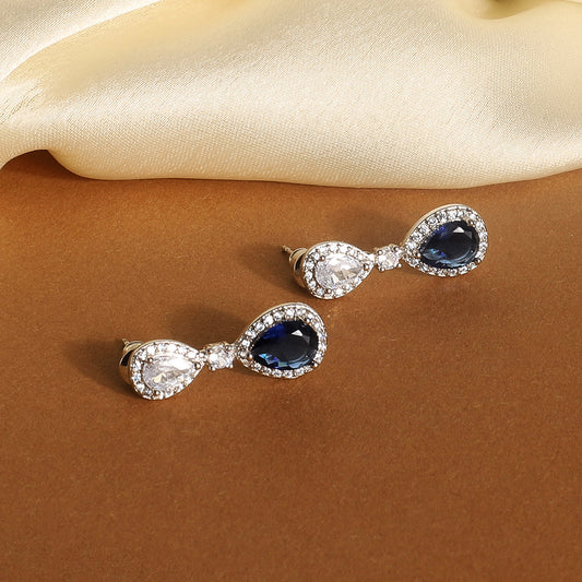 Blue Sapphire CZ Drop Earrings