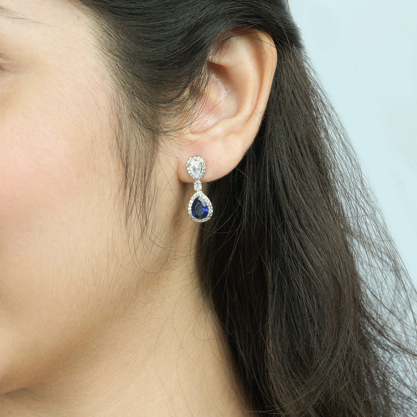 Blue Sapphire CZ Drop Earrings