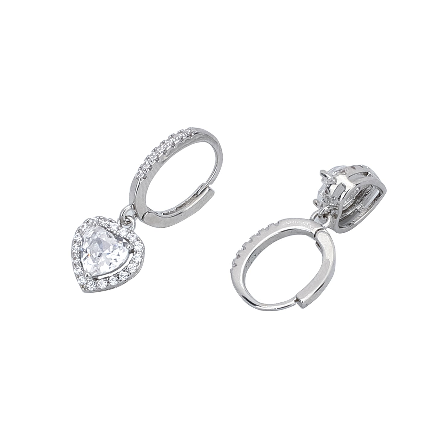 White Heart Drop Huggies Earrings