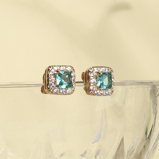 Jade Green CZ Stud Earrings