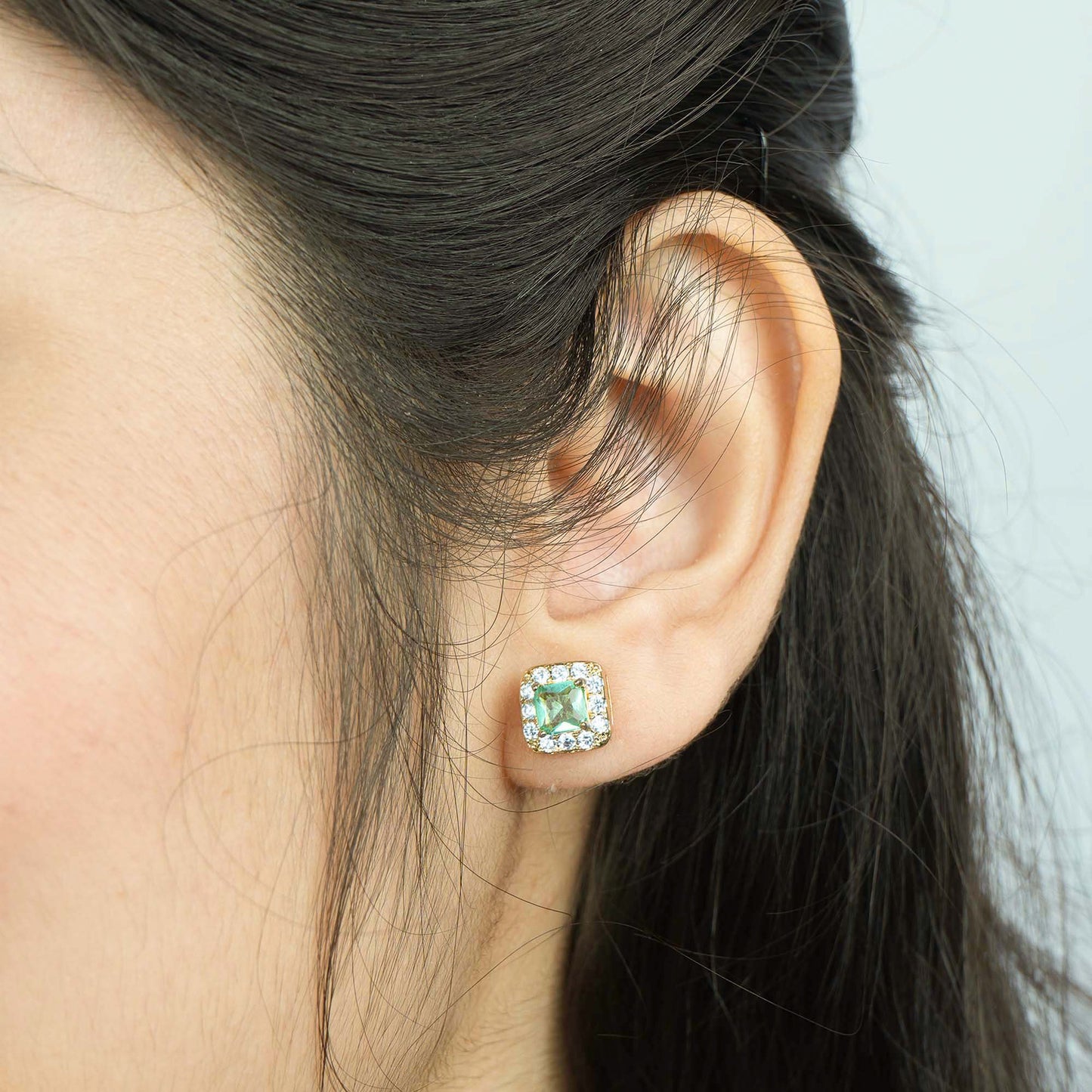 Jade Green CZ Stud Earrings