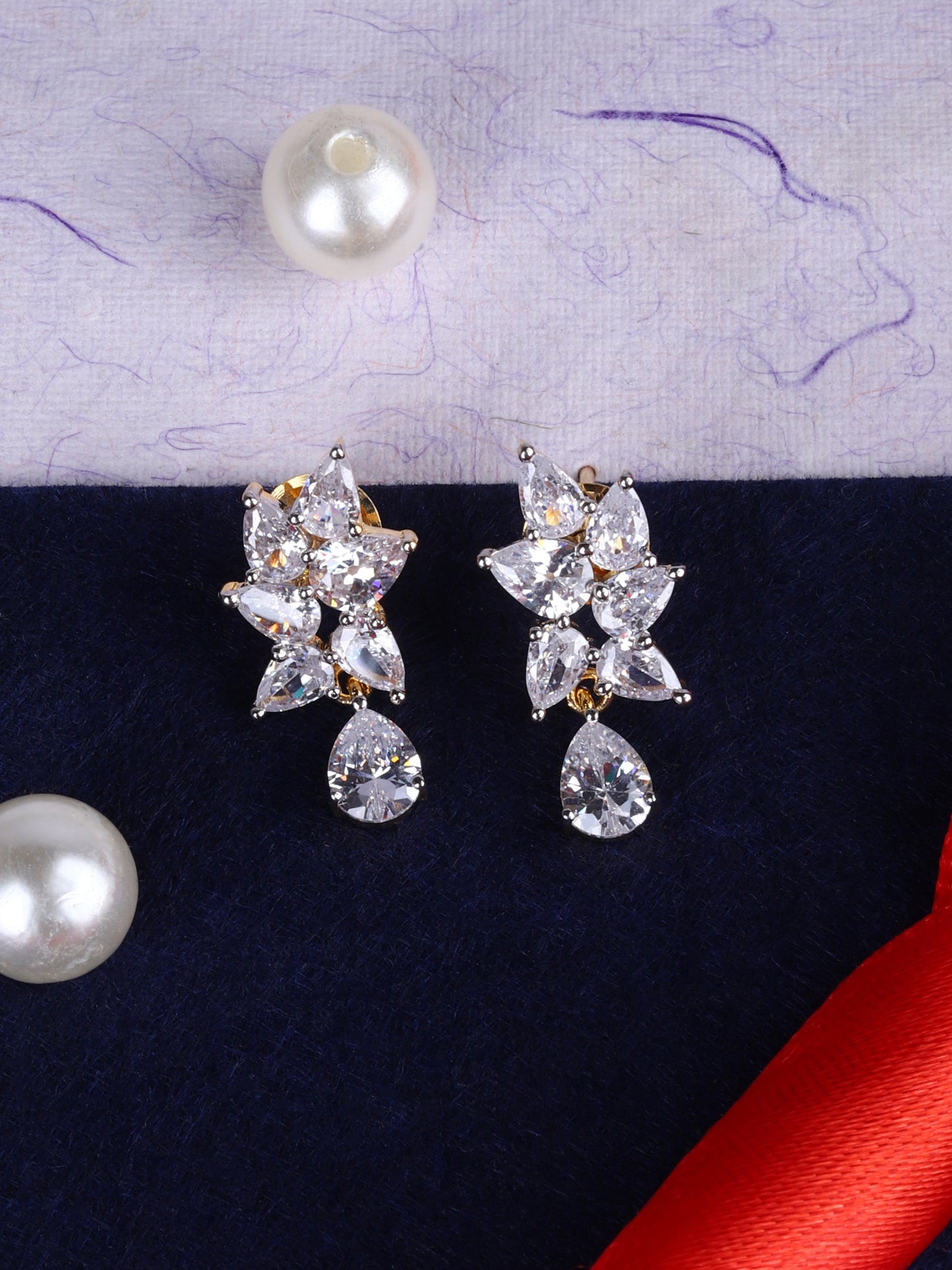 CZ Cluster Drop Earrings