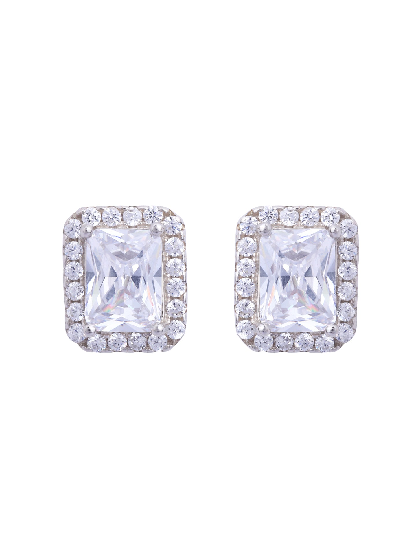 925 Sterling Silver Rectangular CZ Studs