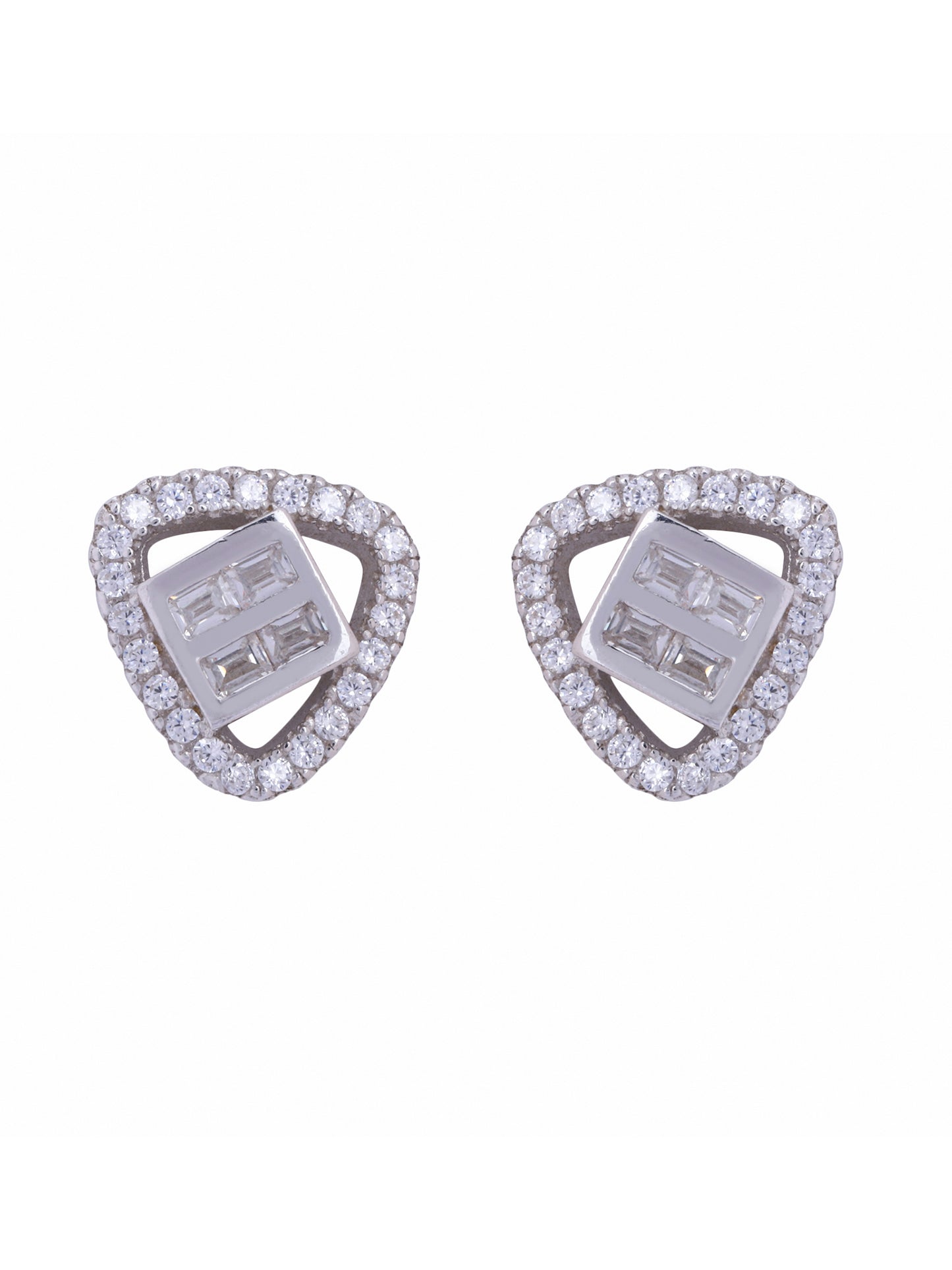 925 Sterling Silver Triangular Baguette CZ Studs