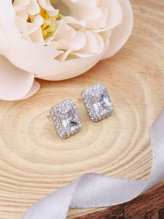 925 Sterling Silver Rectangular CZ Studs