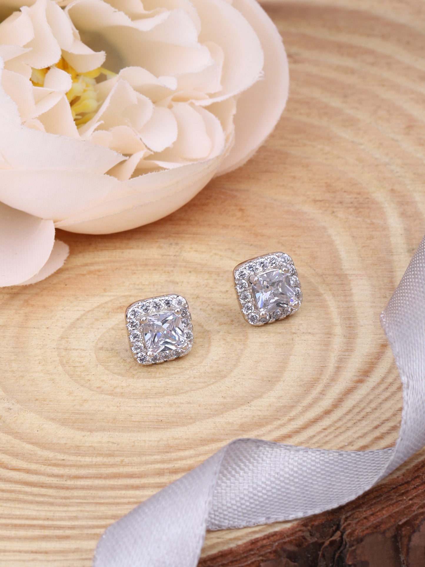 925 Sterling Silver Square CZ Studs