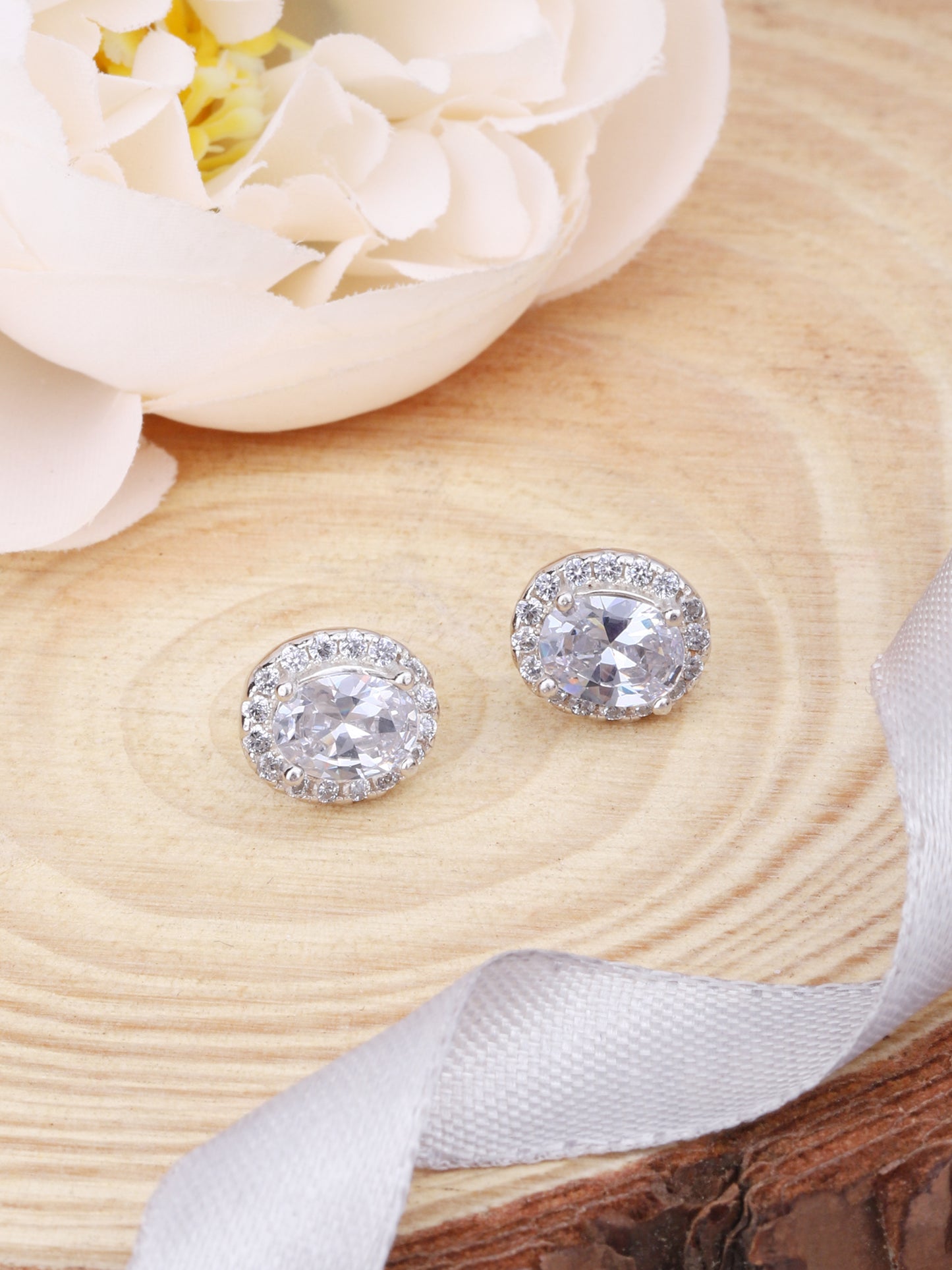 925 Sterling Silver Oval CZ Studs