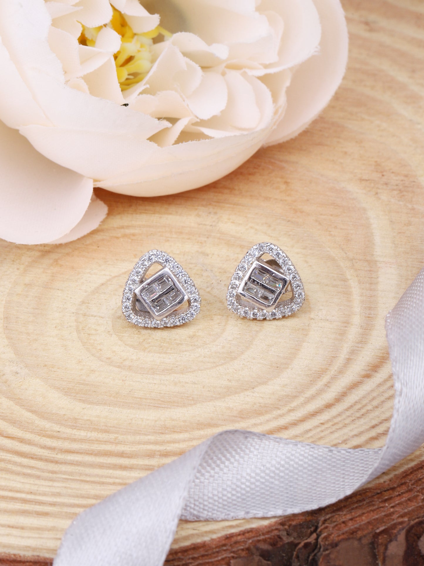 925 Sterling Silver Triangular Baguette CZ Studs