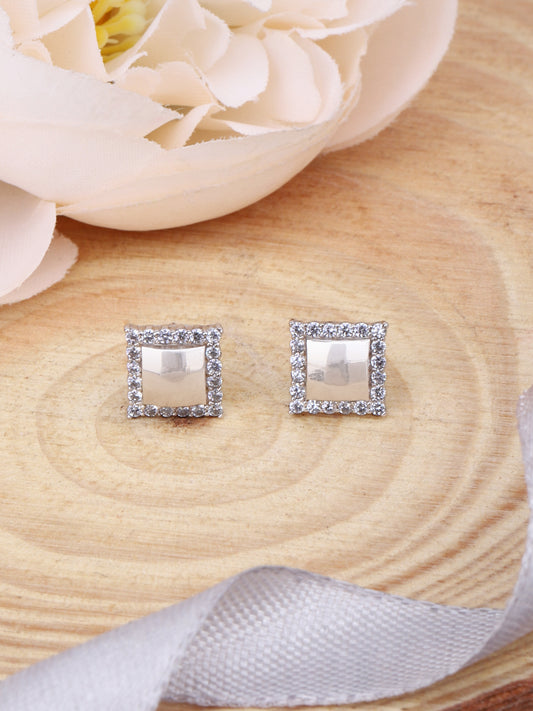 925 Sterling Silver Square Shape CZ Studs