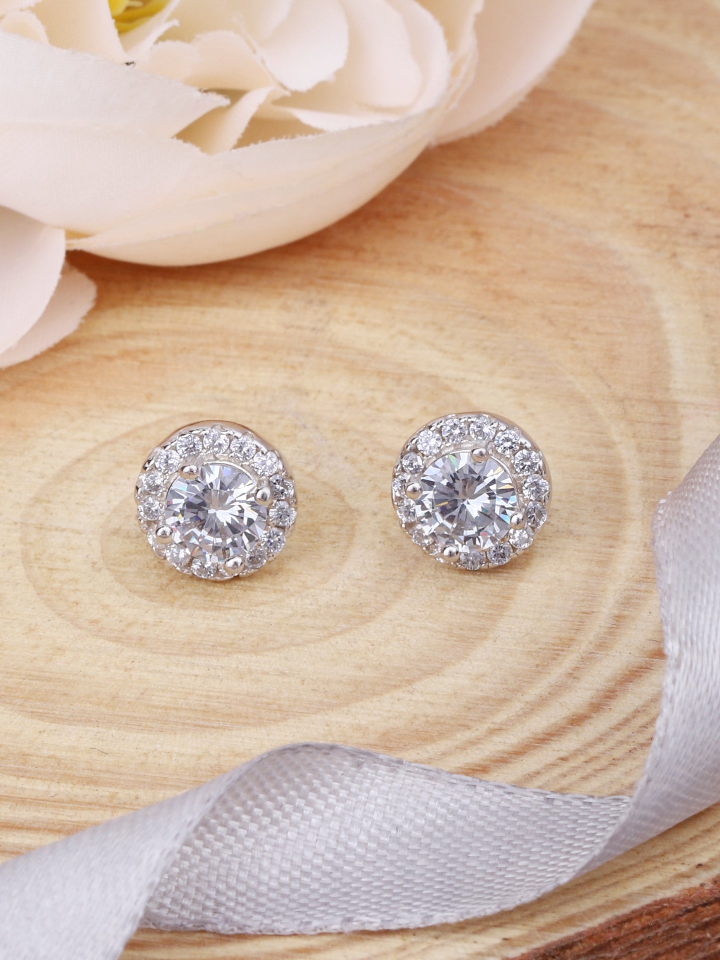 925 Sterling Silver CZ Round Studs