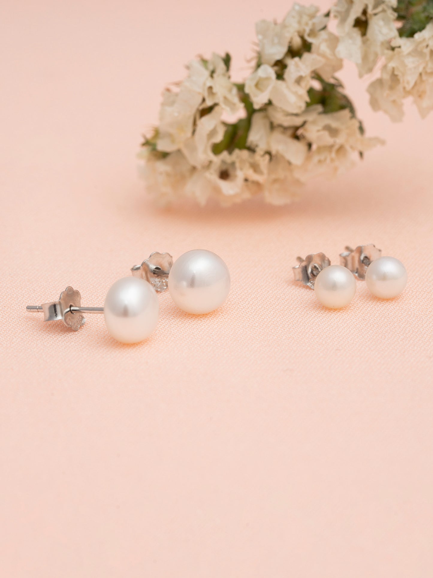 925 Sterling Silver Pearl Studs Combo 6mm and 4mm