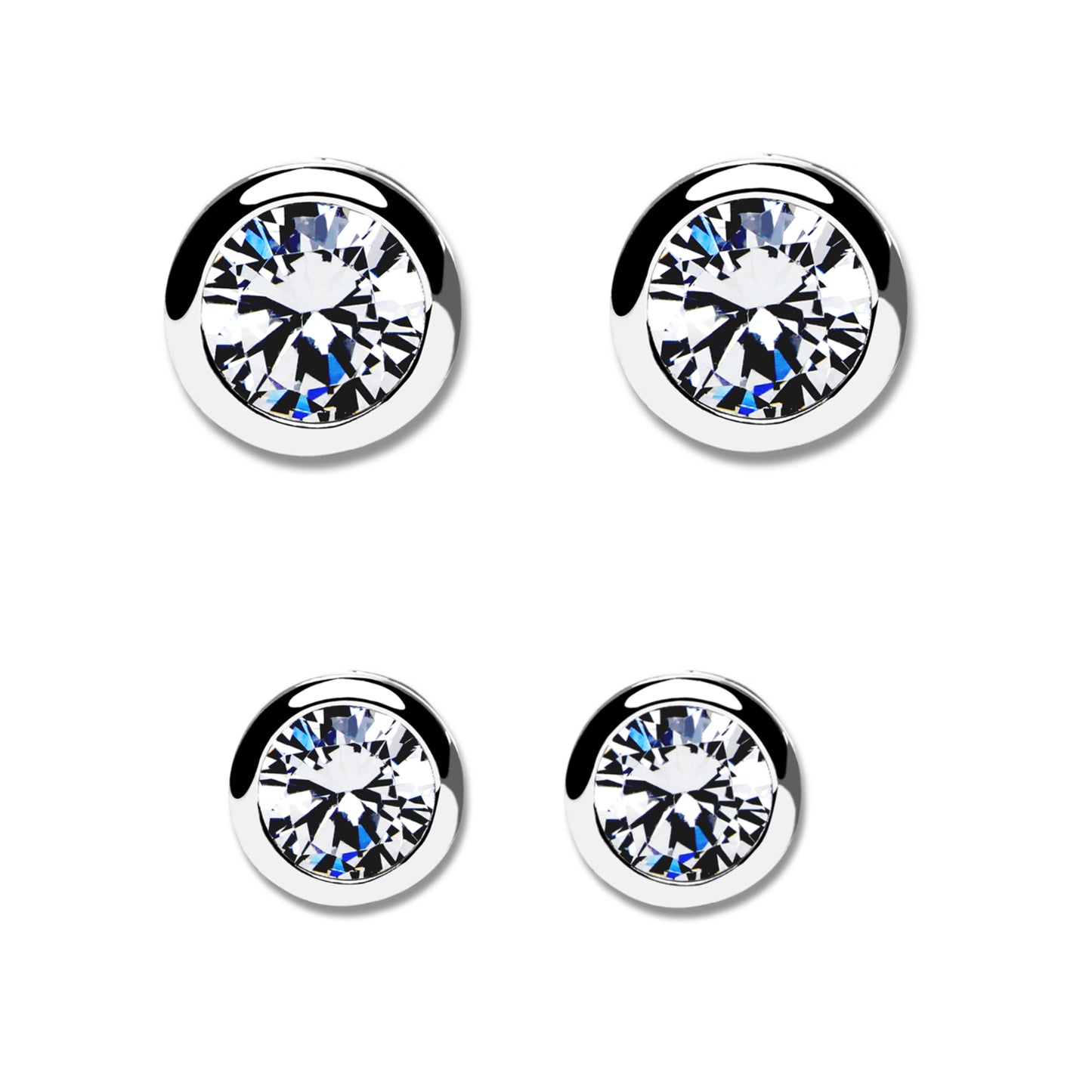 925 Sterling Silver Round Bezel studs Combo 7mm and 5mm