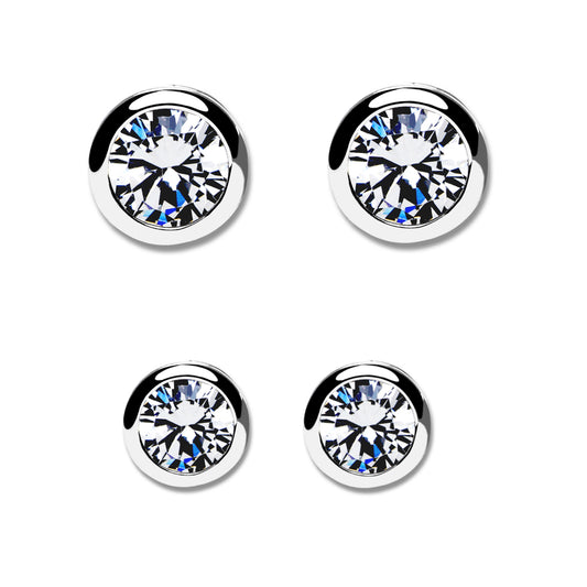 925 Sterling Silver Round Bezel studs Combo 7mm and 5mm