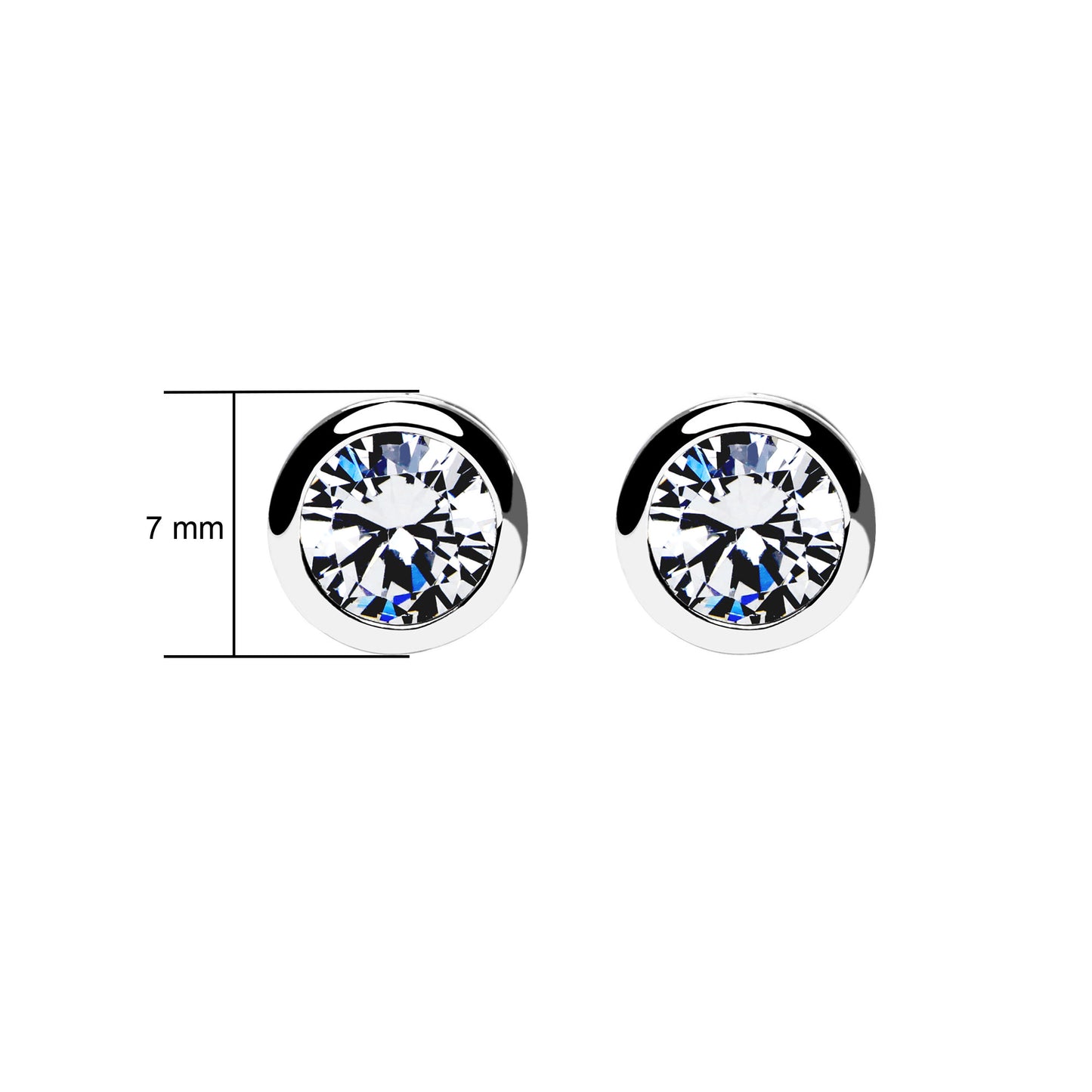 925 Sterling Silver Studs Round Bezel (7mm)