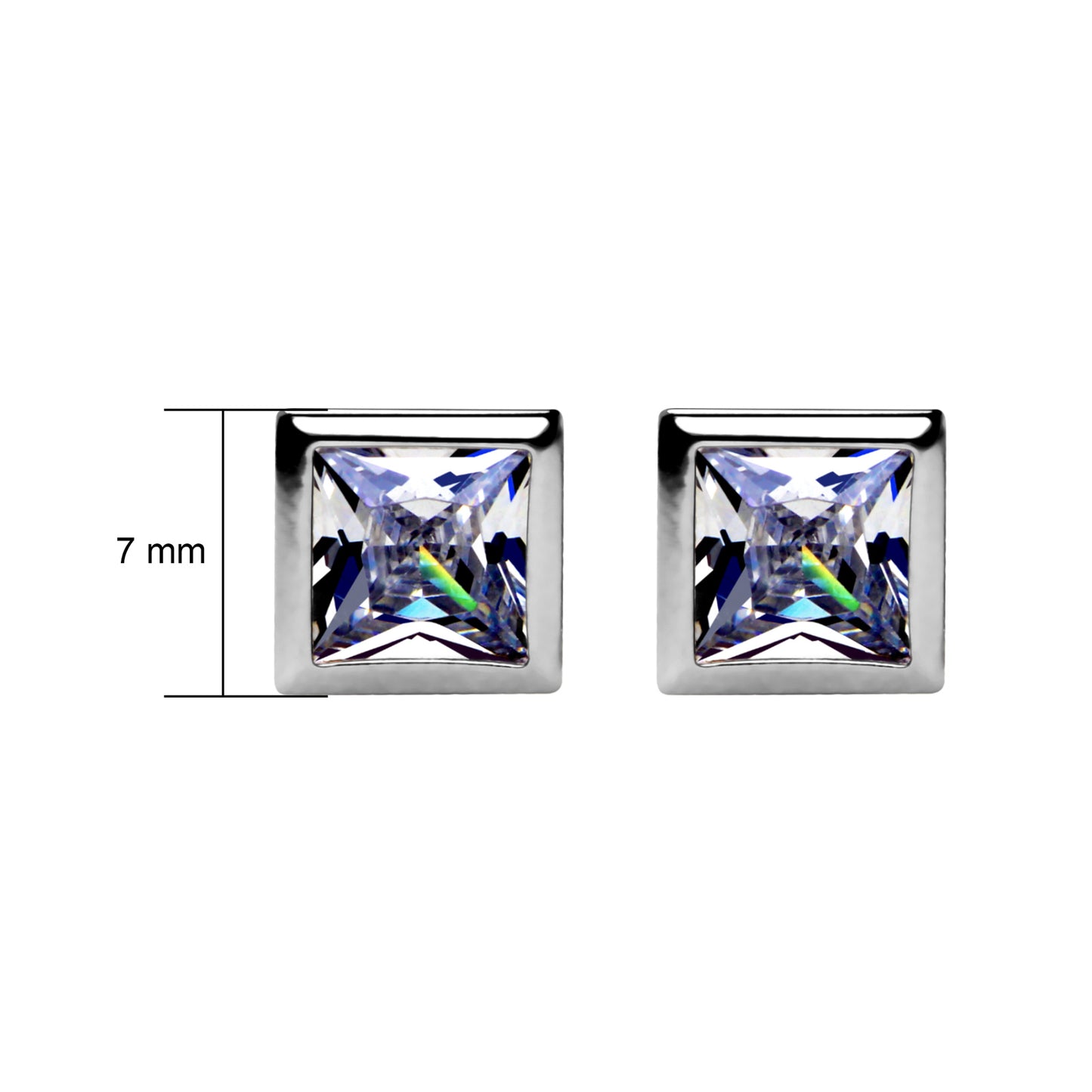 925 Sterling Silver Studs Square Bezel (7mm)