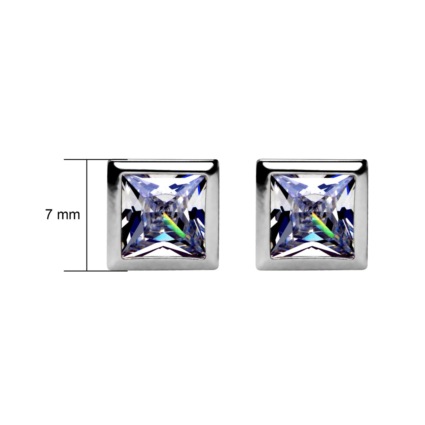 925 Sterling Silver Square Bezel Studs Combo 7mm and 5mm