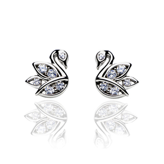 925 Sterling Silver White CZ Studded Swan